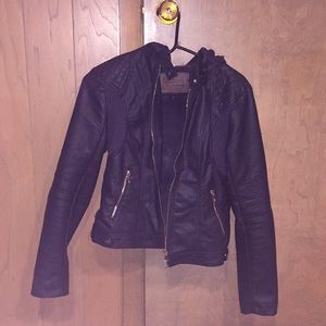 Faux Black Leather Jacket Ci Sono Vegan Hooded